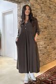 Made in Italy Donegal Cotton Jersey Smock Dress Chocolate